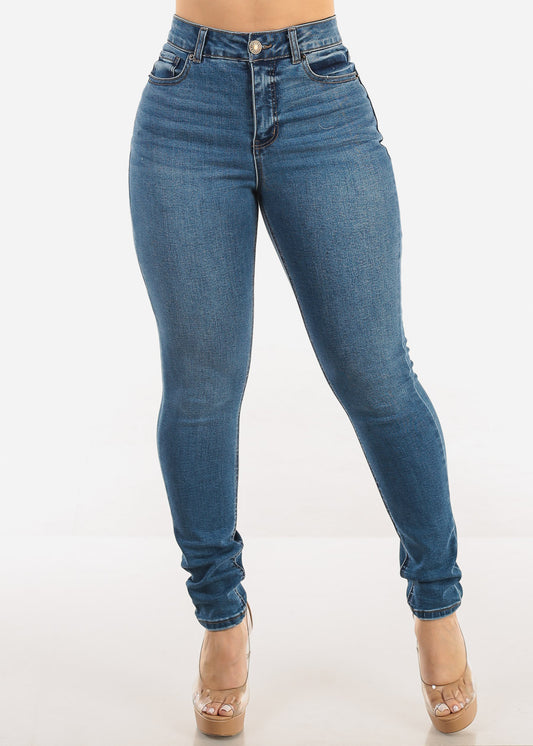 Super High Waist Stretch Skinny Jeans Med Wash