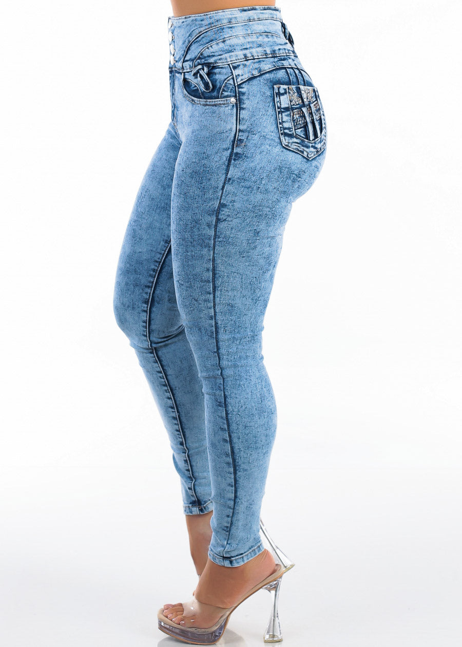 Butt Lift Super High Waist Stretch Skinny Jeans Acid Wash, view 4 of 7