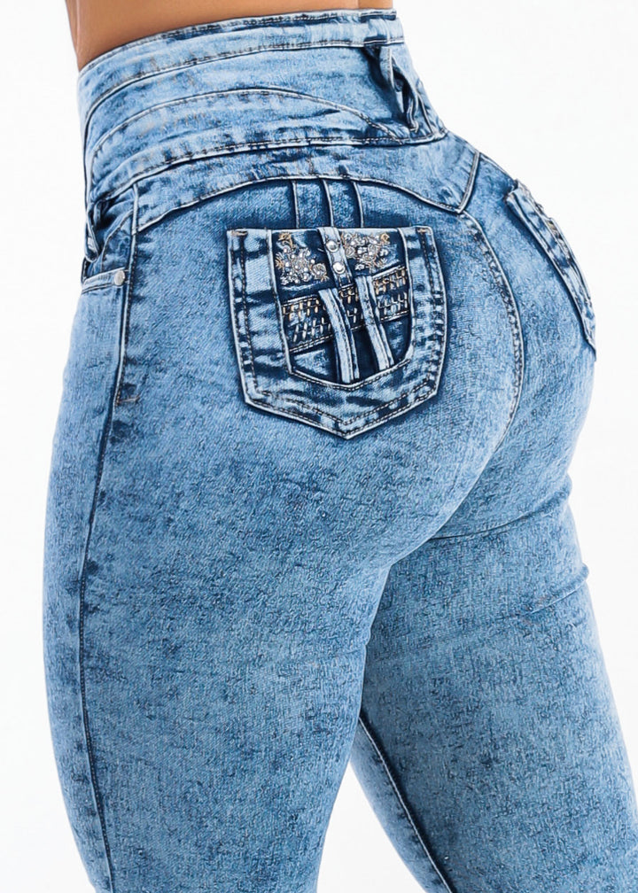 Butt Lift Super High Waist Stretch Skinny Jeans Acid Wash