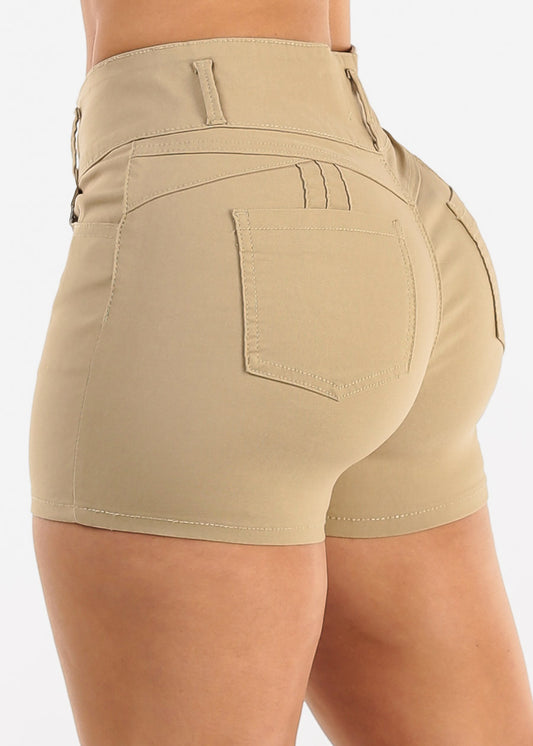 MX JEANS High Waist Hyper Stretch Butt Lifting Shorts Khaki