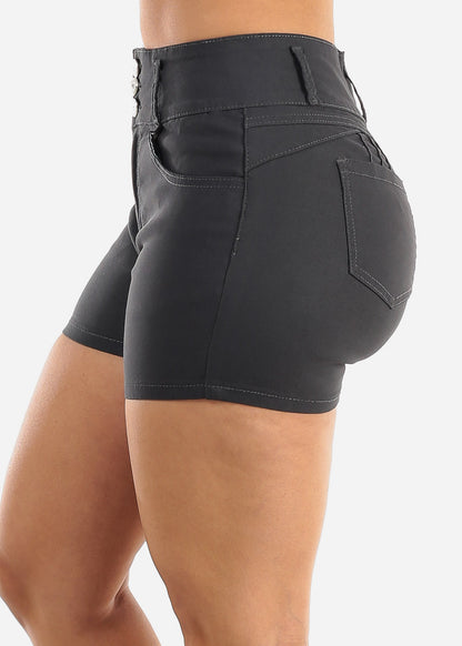 MX JEANS High Waist Hyper Stretch Butt Lifting Shorts Grey