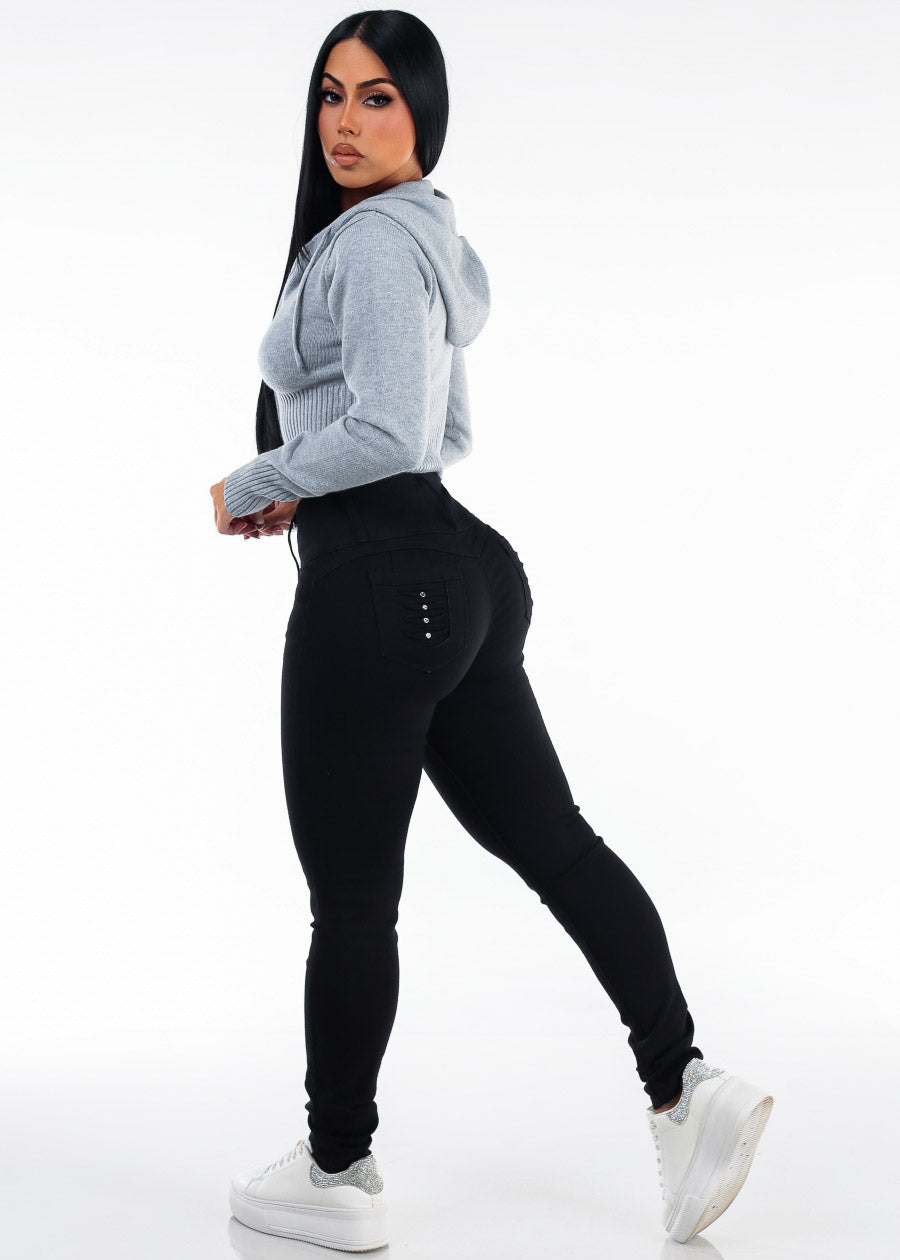 Levantacola High Waist Black Stretch Skinny Jeans, view 6 of 7