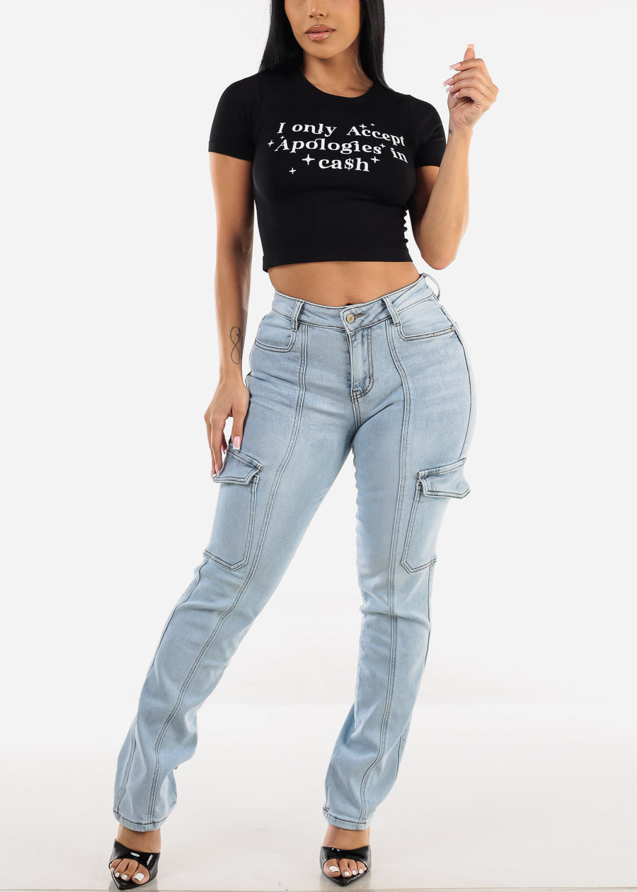 High Waist Straight Leg Jeans Light Acid Wash