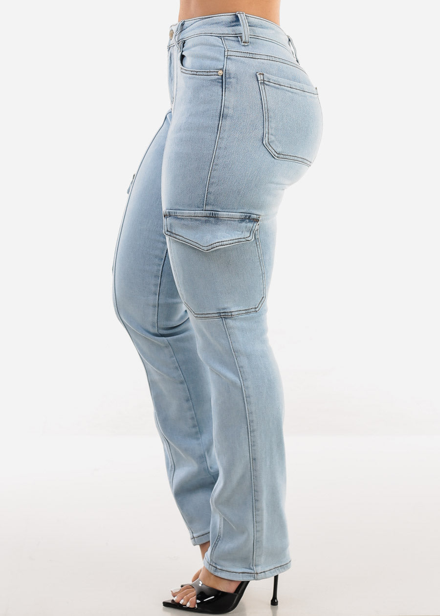 High Waist Straight Leg Jeans Light Acid Wash