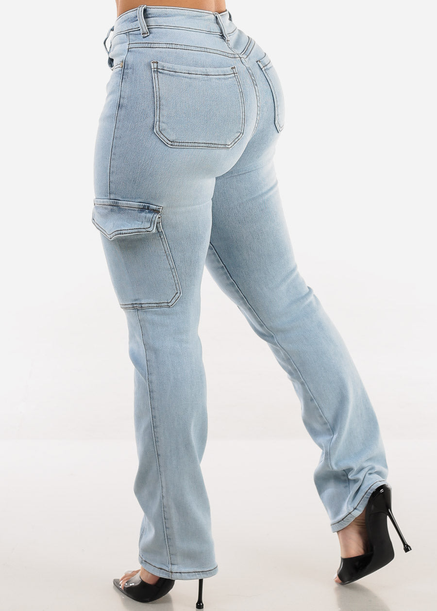 High Waist Straight Leg Jeans Light Acid Wash