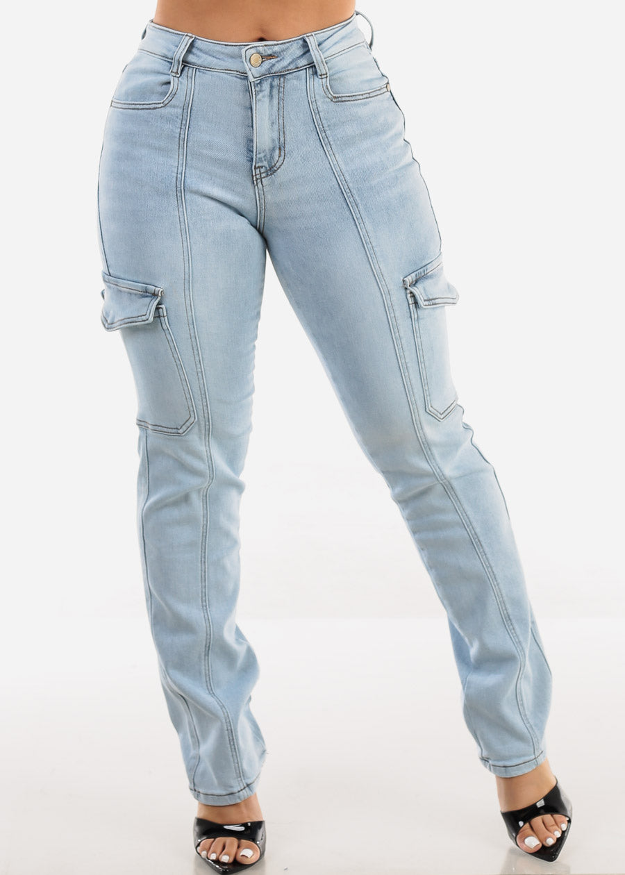 High Waist Straight Leg Jeans Light Acid Wash