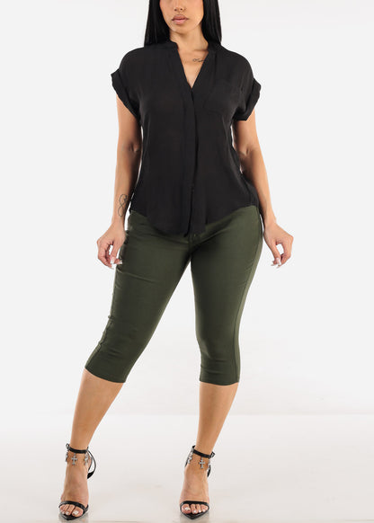 MX JEANS High Waist Hyper Stretchy Butt Lifting Capris Olive