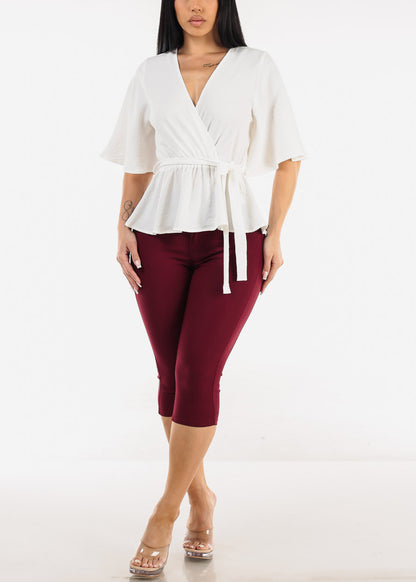 MX JEANS High Waist Hyper Stretchy Butt Lifting Capris Burgundy