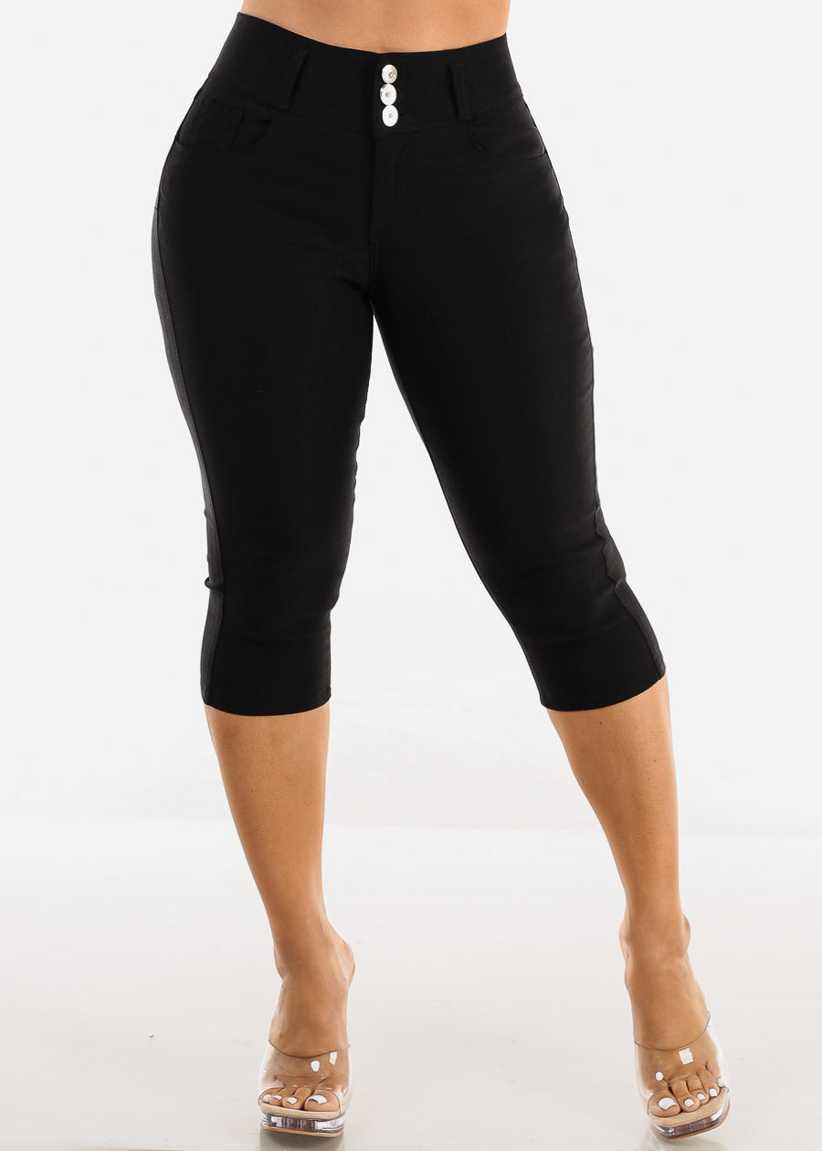 MX JEANS Black High Waist Hyper Stretchy Butt Lifting Capris