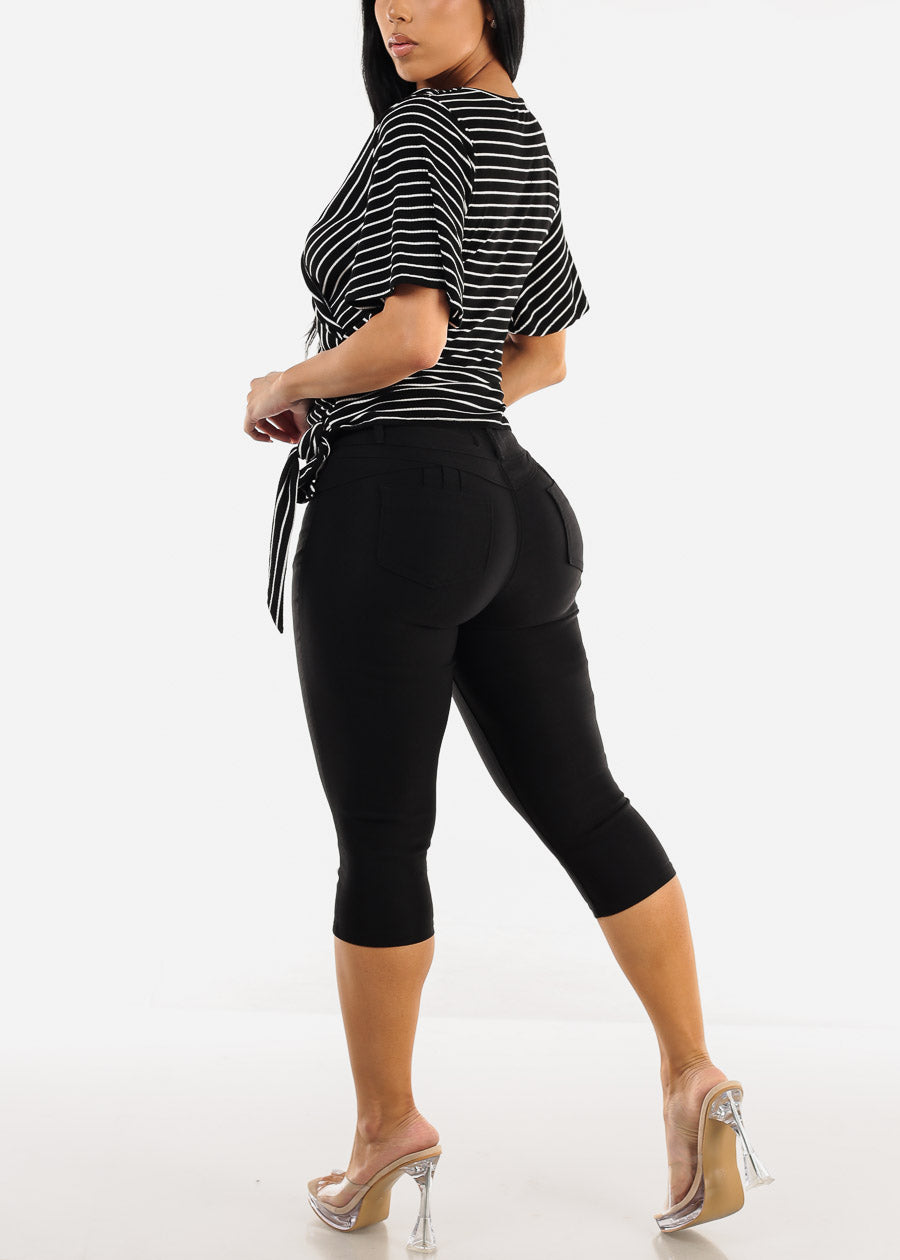 MX JEANS Black High Waist Hyper Stretchy Butt Lifting Capris