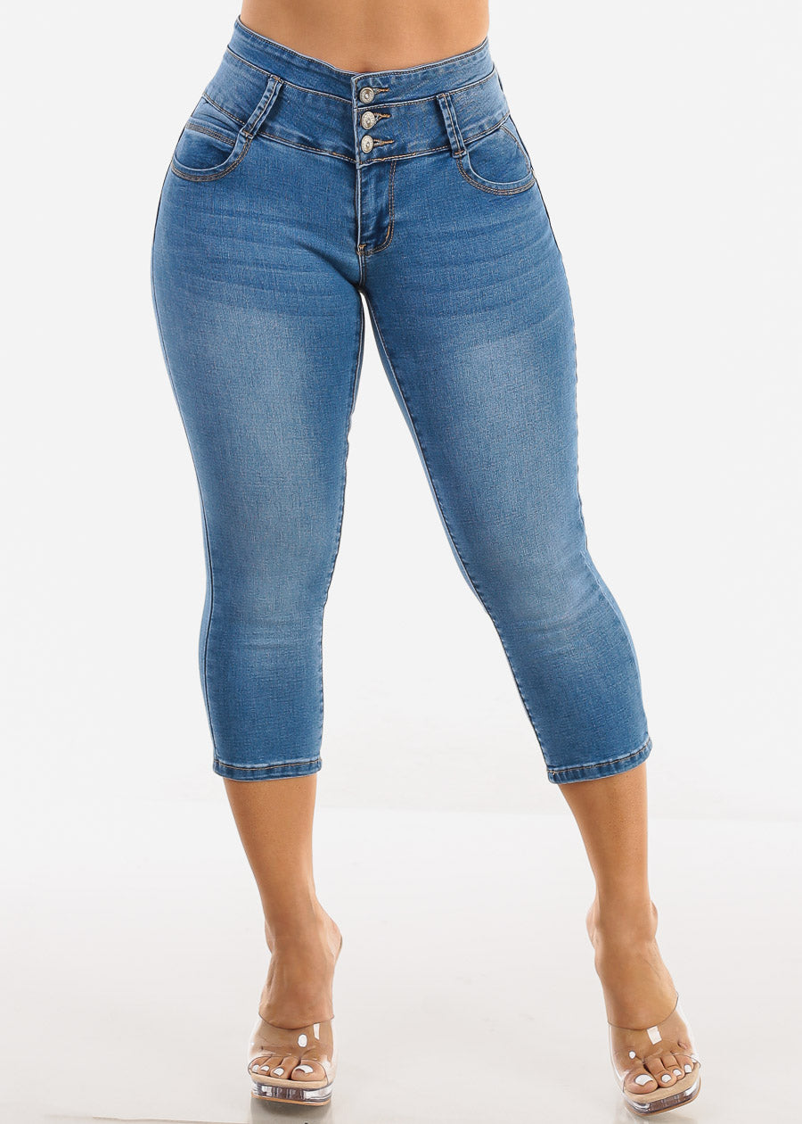 MX JEANS Stretchy Butt Lifting Mid Rise Denim Capris 