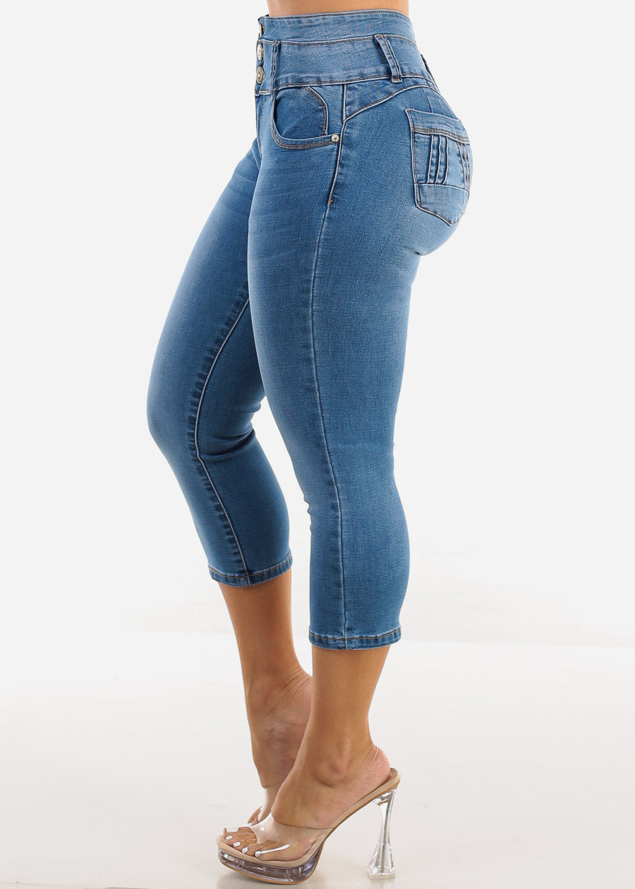 MX JEANS Stretchy Butt Lifting Mid Rise Denim Capris 