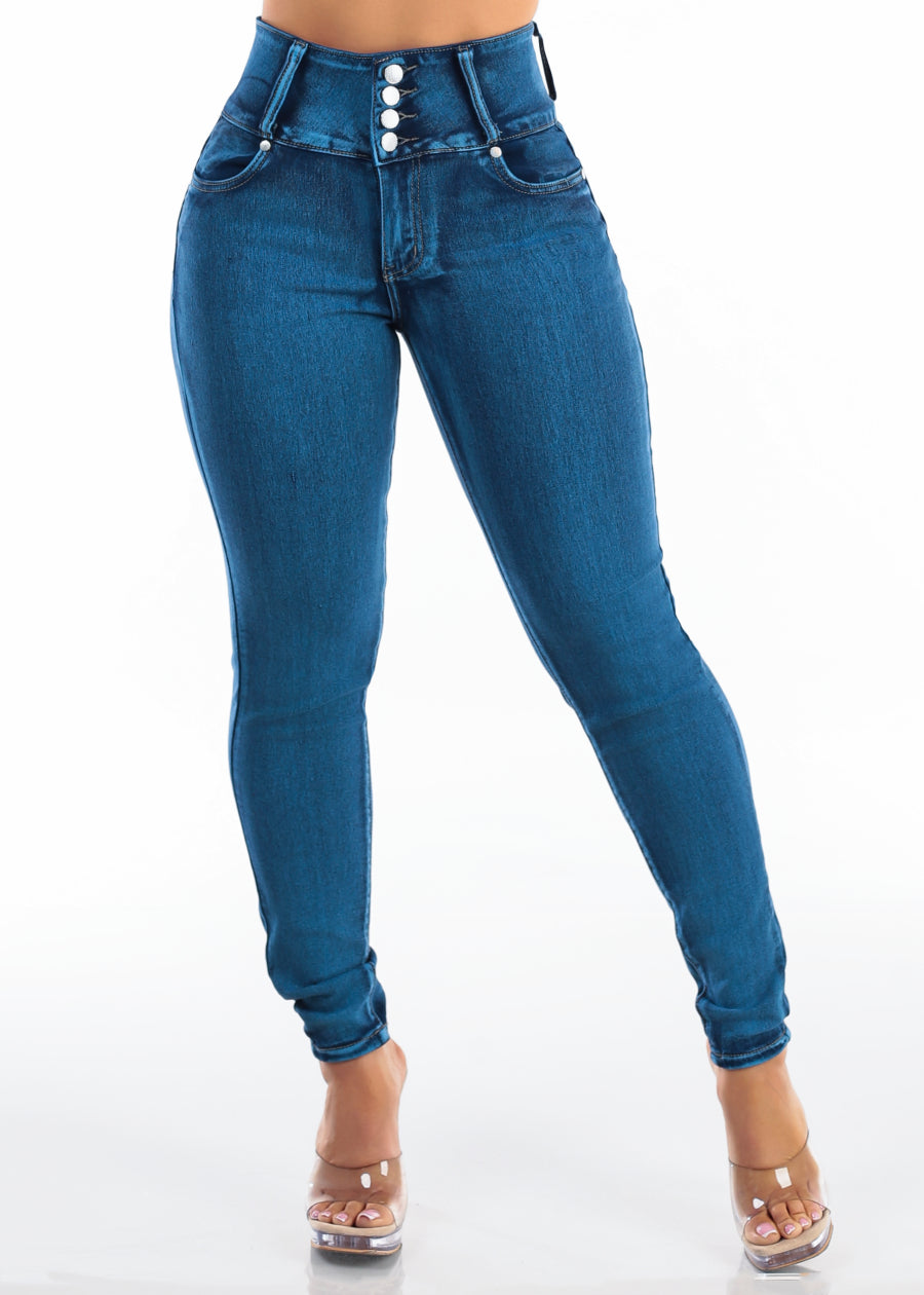 MX JEANS Levantacola Super High Waist Stretch Skinny Jeans Med Sand Wash