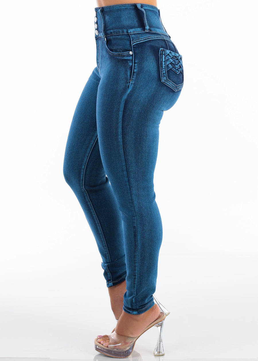 MX JEANS Levantacola Super High Waist Stretch Skinny Jeans Med Sand Wash