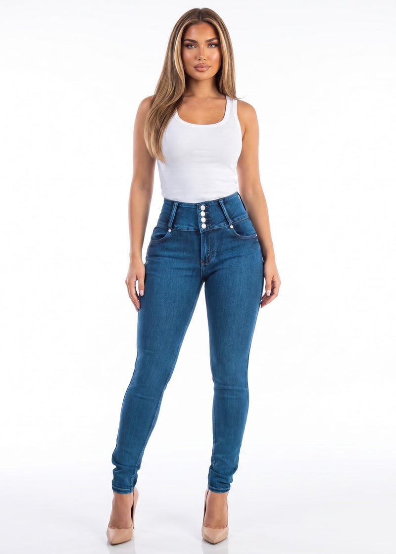 MX JEANS Levantacola Super High Waist Stretch Skinny Jeans Med Sand Wash