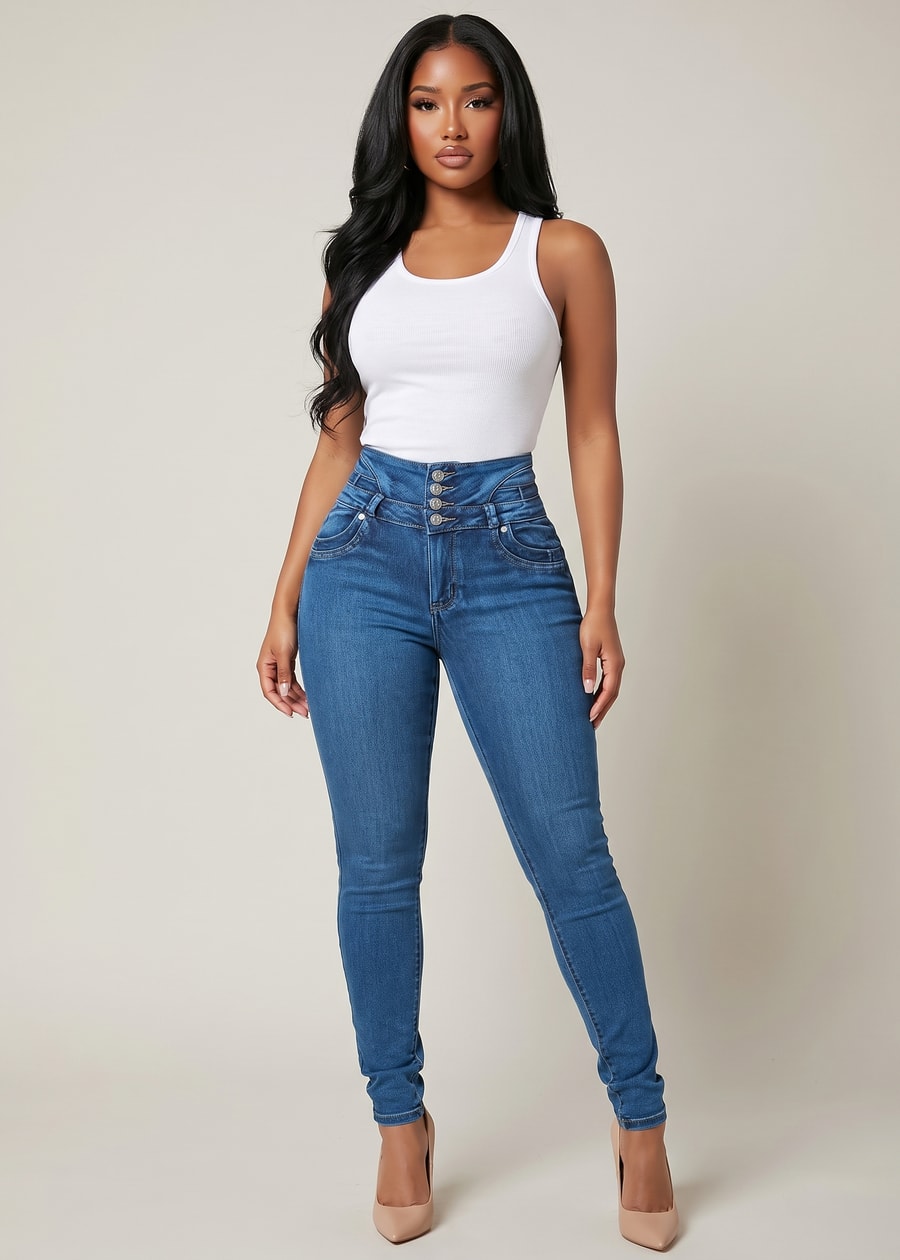 MX JEANS Butt Lift Super High Waist Stretch Skinny Jeans Sand Wash w Back Pocket Design, view 3 of 14