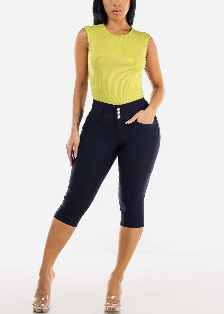 MX JEANS High Waist Hyper Stretchy Butt Lifting Capris Navy