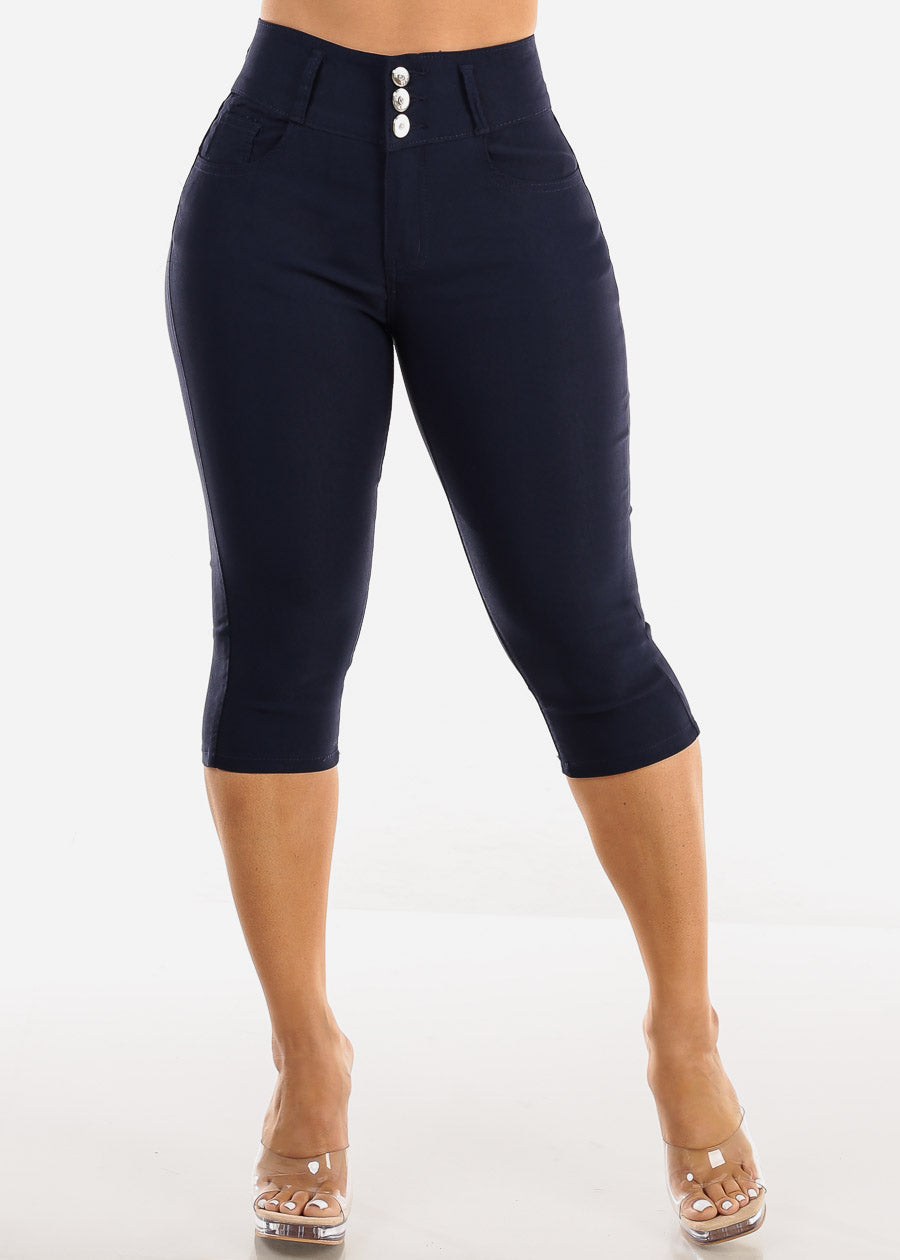 MX JEANS High Waist Hyper Stretchy Butt Lifting Capris Navy