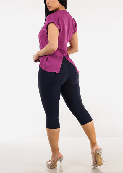 MX JEANS High Waist Hyper Stretchy Butt Lifting Capris Navy