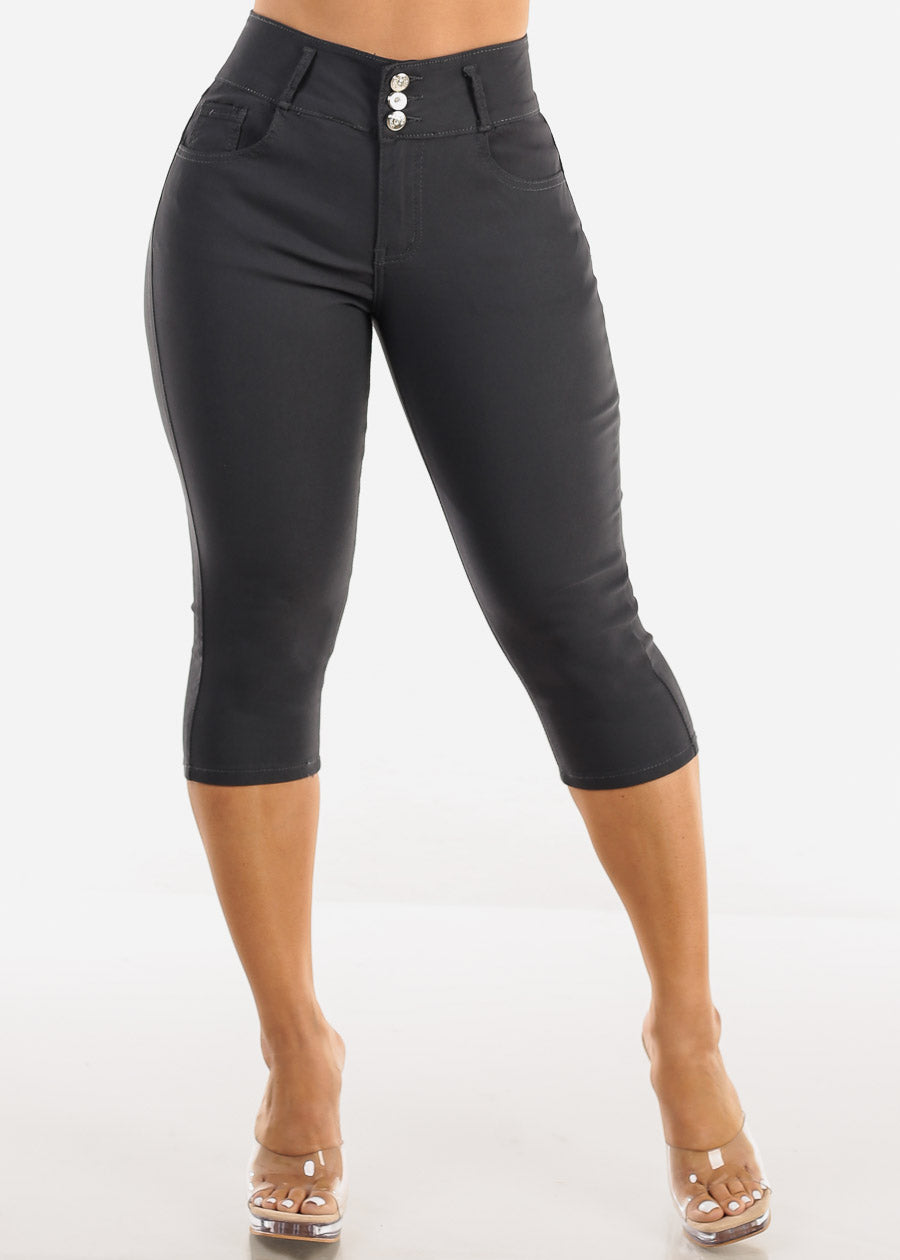 MX JEANS High Waist Hyper Stretchy Butt Lifting Capris Grey