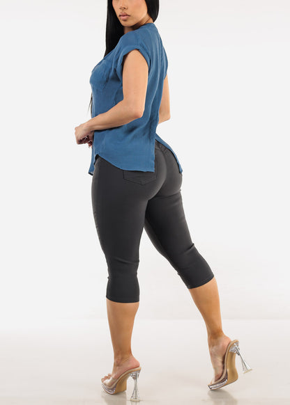 MX JEANS High Waist Hyper Stretchy Butt Lifting Capris Grey