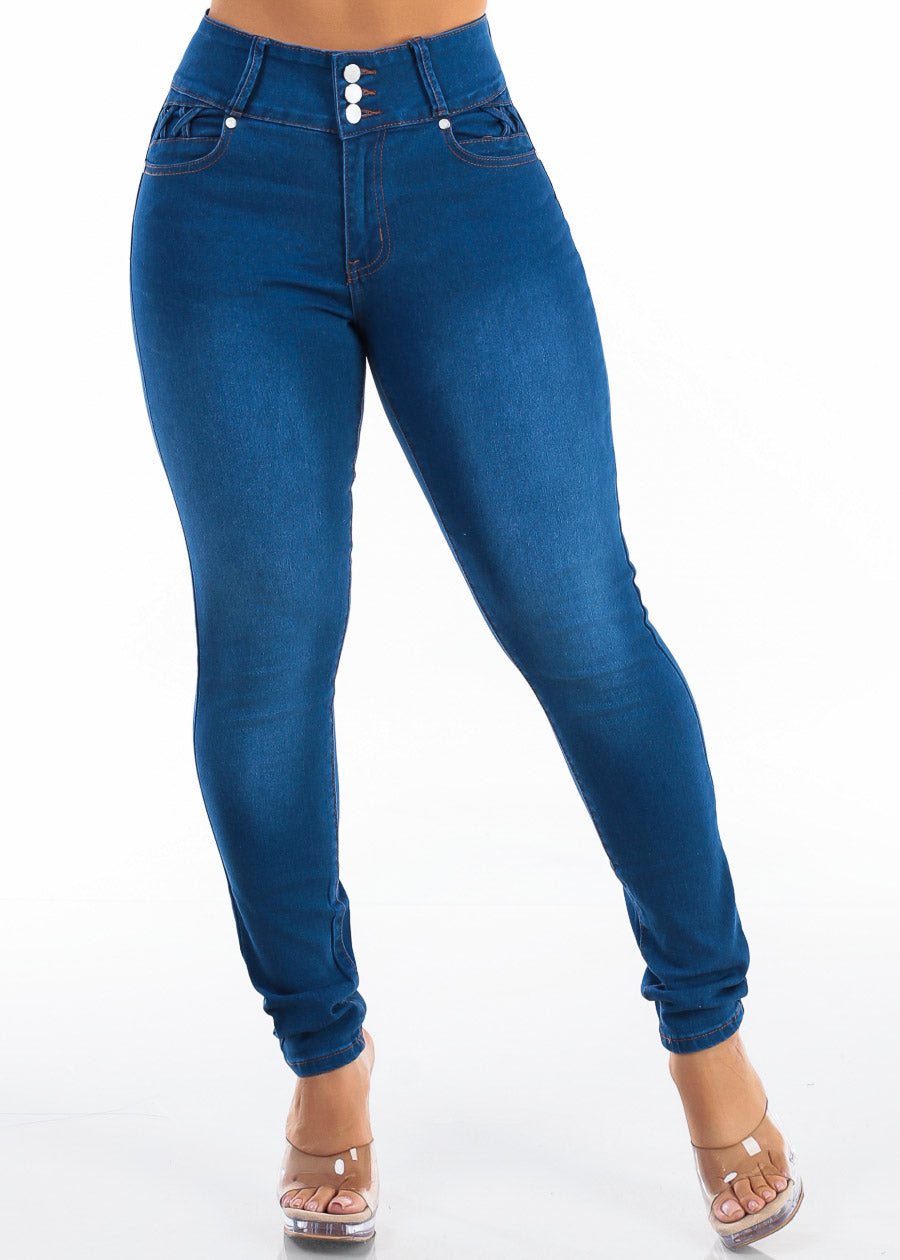 Levantacola High Rise Stretch Skinny Jeans Indigo, view 3 of 7