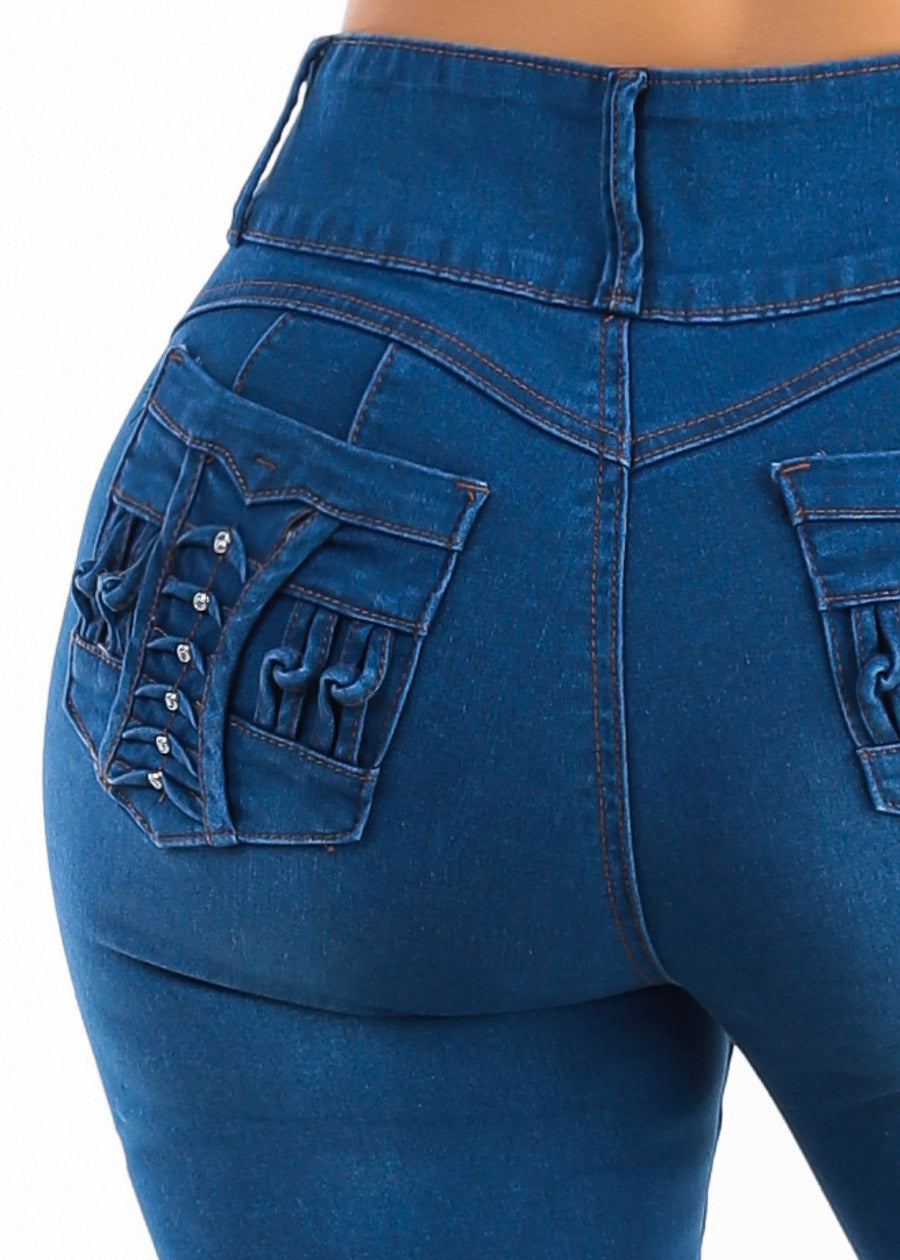 Levantacola High Rise Stretch Skinny Jeans Indigo, view 7 of 7