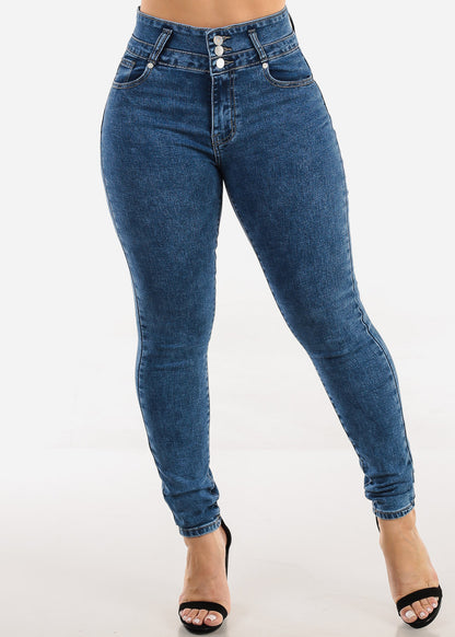 Levantacola High Waist Skinny Jeans Acid Wash w Braided Pockets