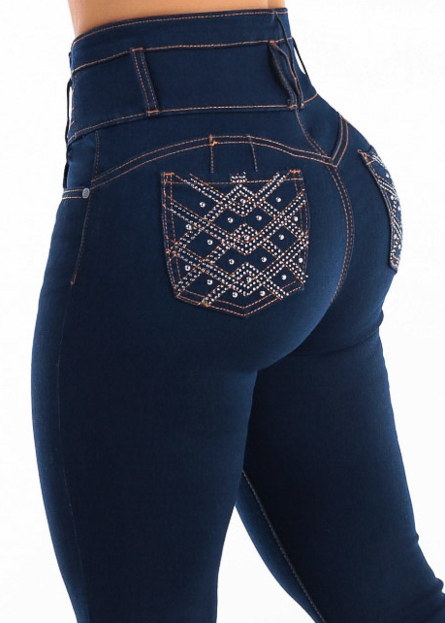 Levantacola Super High Rise Stretch Skinny Jeans Dark Wash