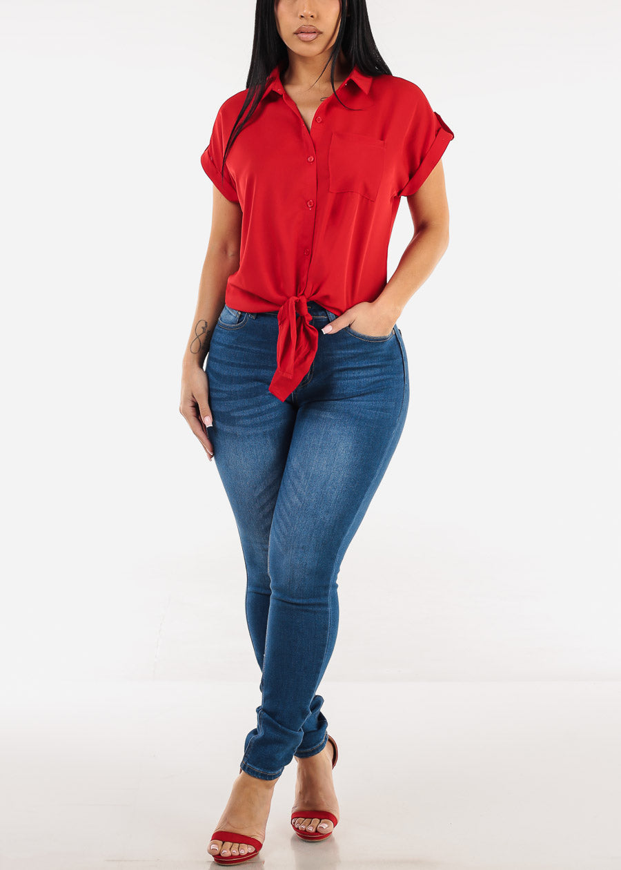 Stretchy Classic High Waisted Skinny Jeans Med Blue