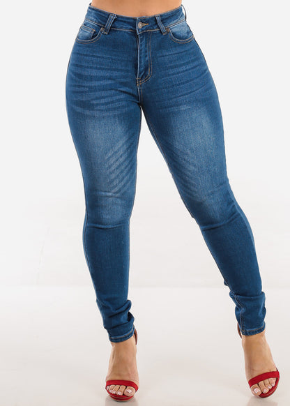Stretchy Classic High Waisted Skinny Jeans Med Blue