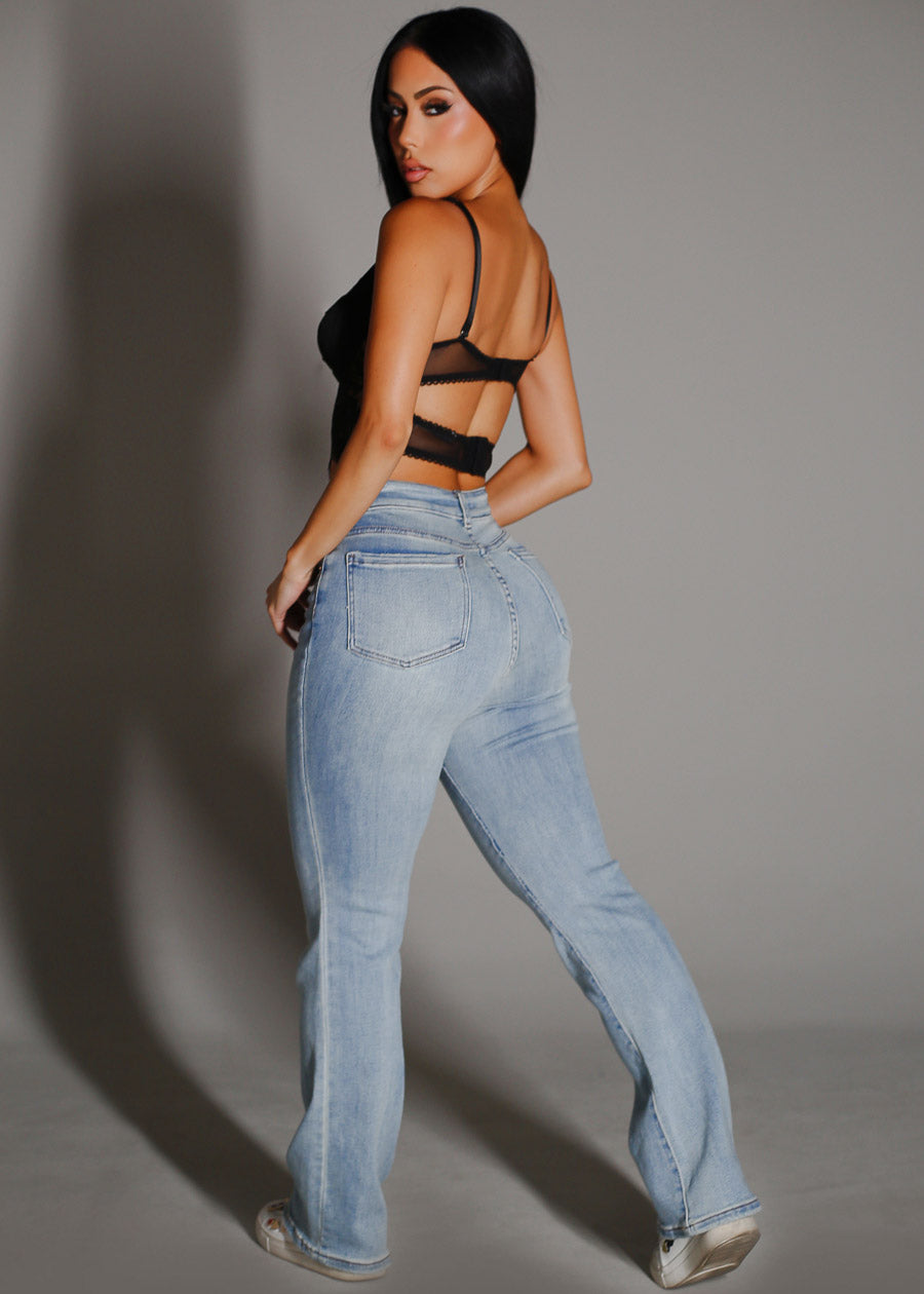 High Waist Stretchy Bootcut Jeans Light Wash