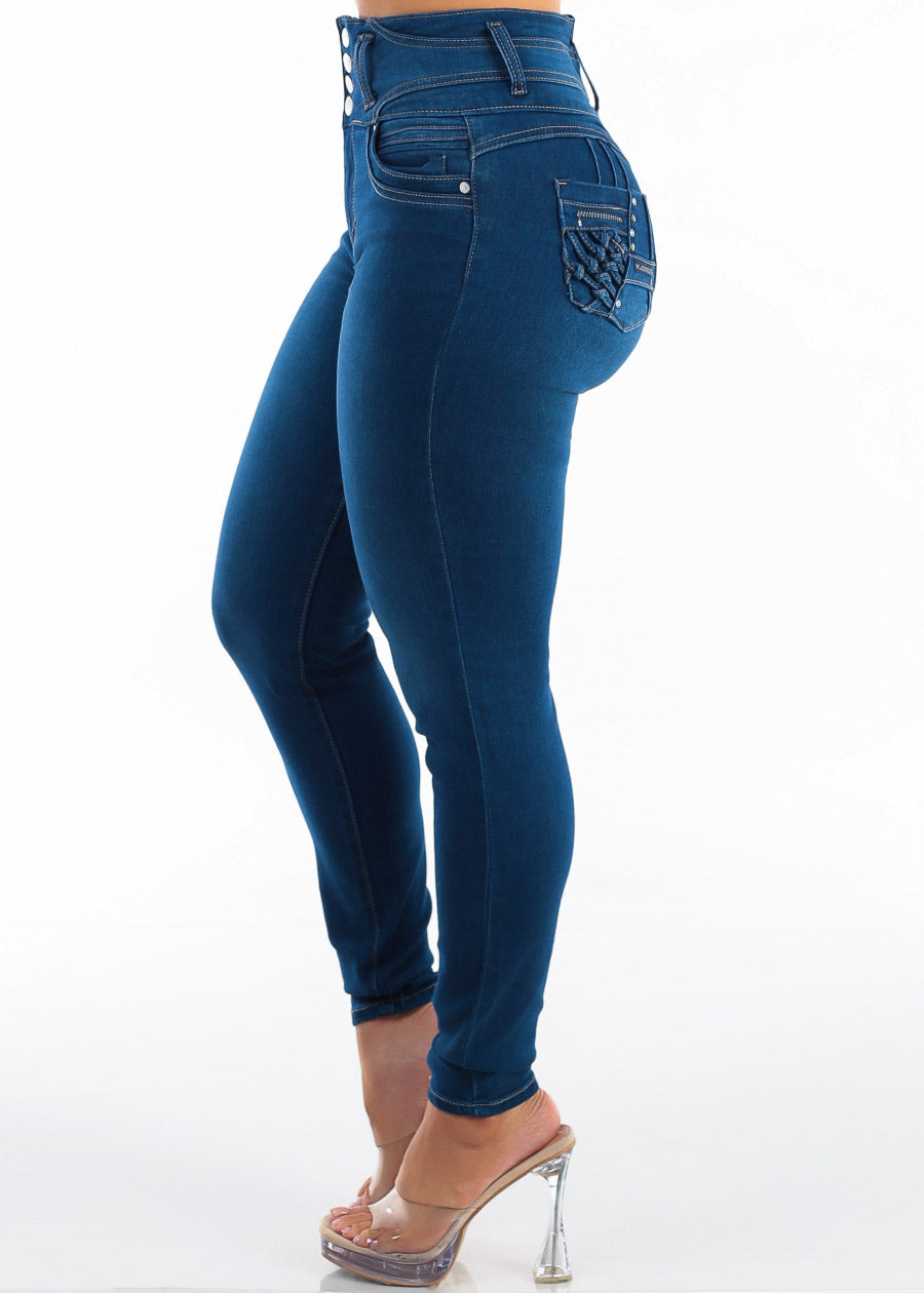 Butt Lift Super High Waist Stretch Skinny Jeans Indigo, view 4 of 7