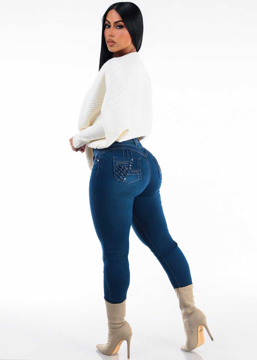 Butt Lift Super High Waist Stretch Skinny Jeans Indigo, view 6 of 7