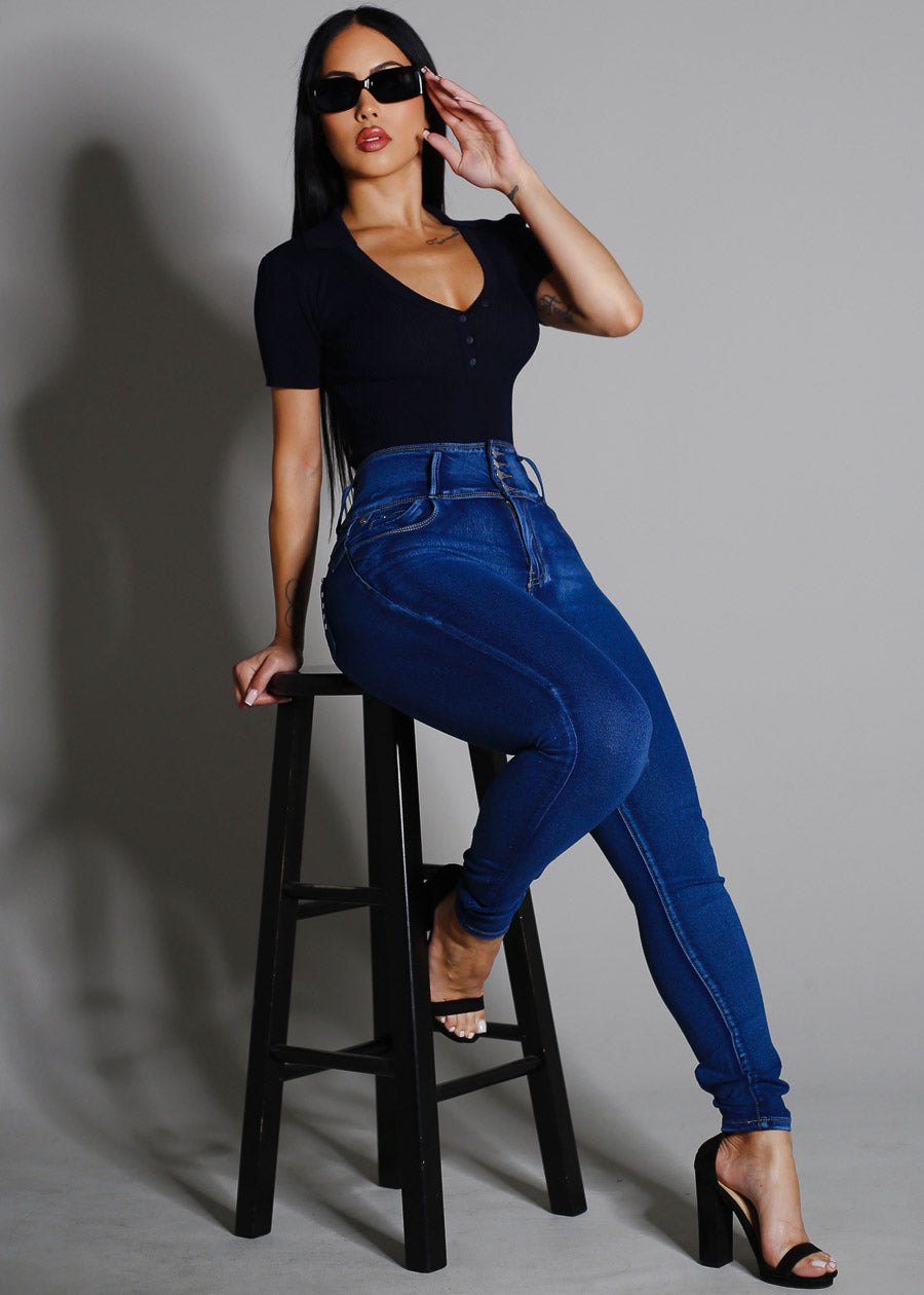 Butt Lift Super High Waist Stretch Skinny Jeans Med Sand Wash