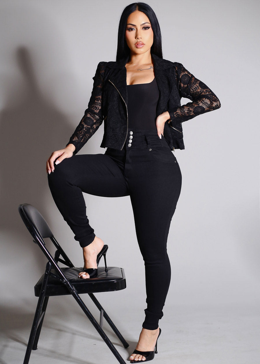 Levantacola Super High Waist Black Skinny Jeans, view 2 of 9