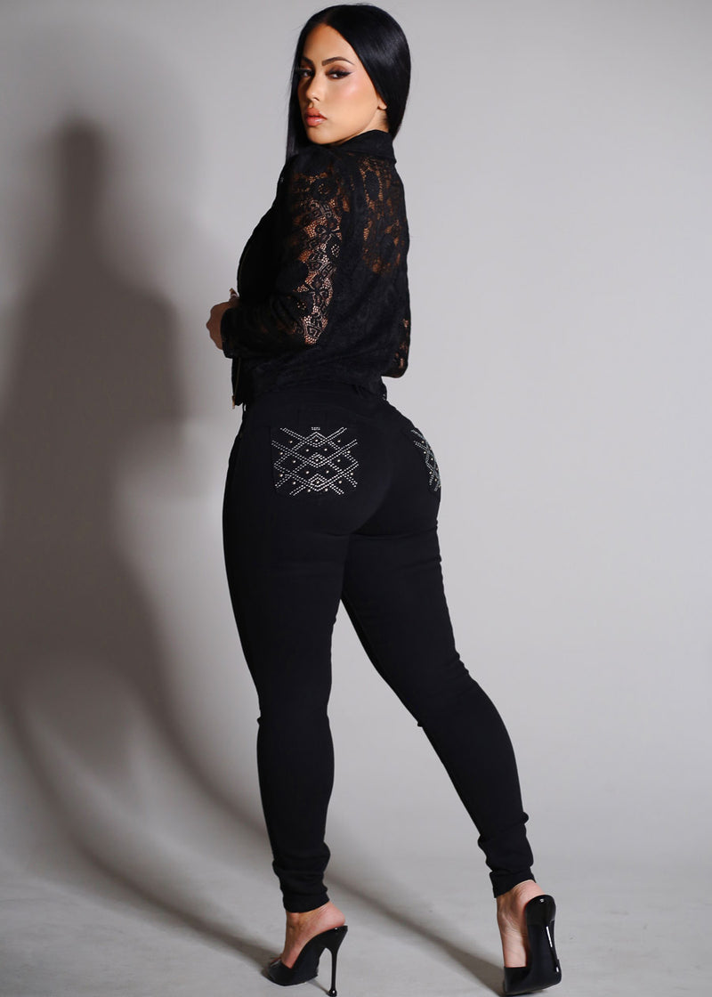 Levantacola Super High Waist Black Skinny Jeans