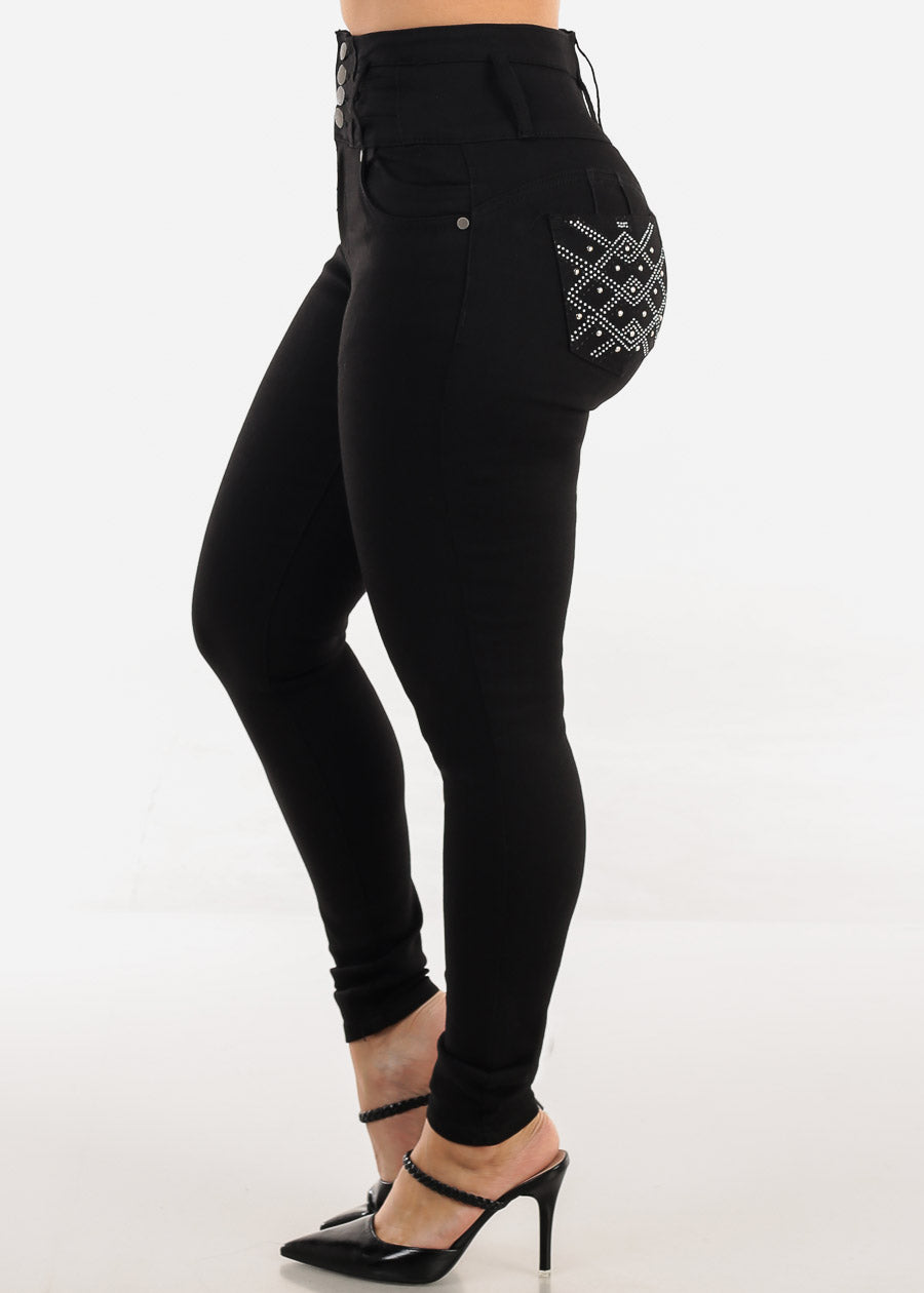 Levantacola Super High Waist Black Skinny Jeans, view 6 of 9