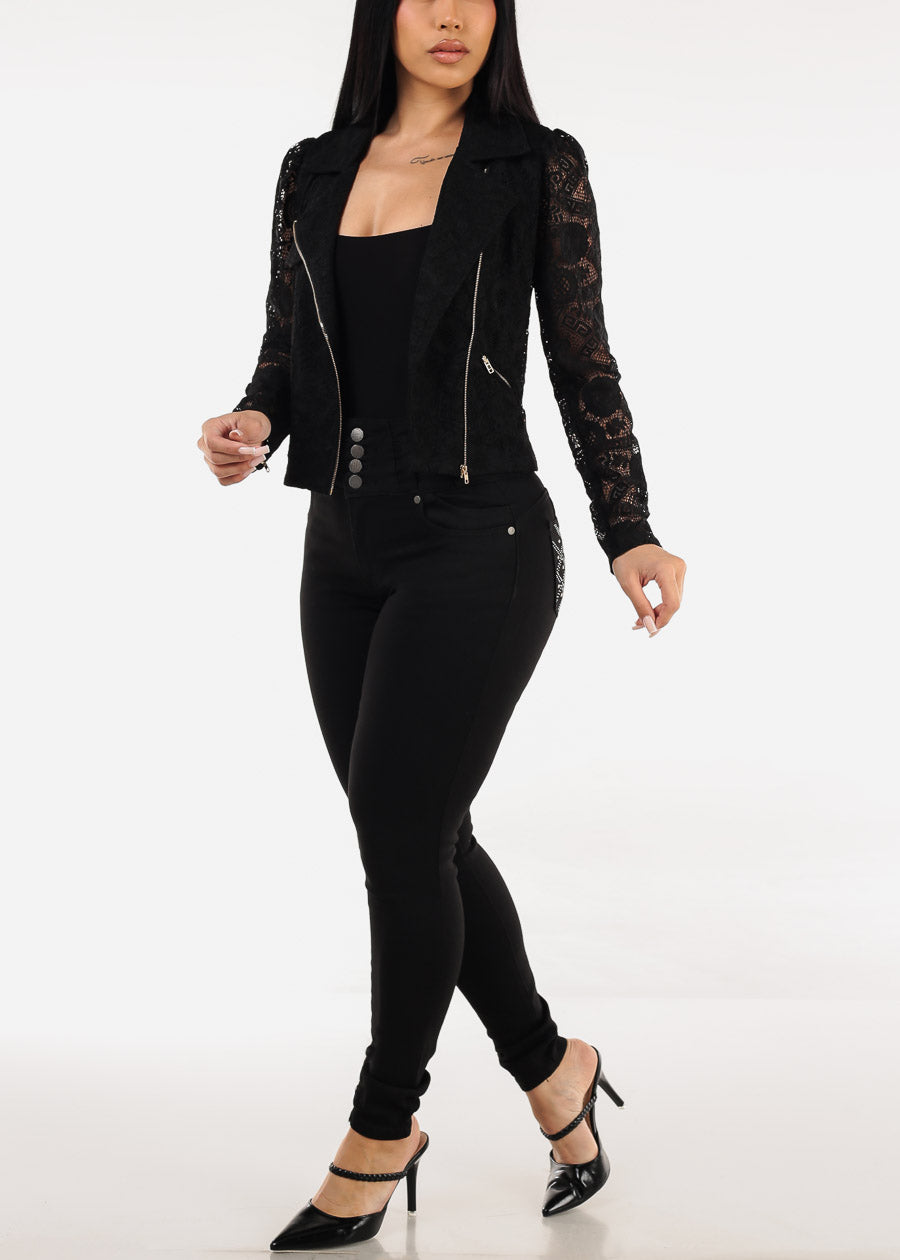 Levantacola Super High Waist Black Skinny Jeans, view 8 of 9