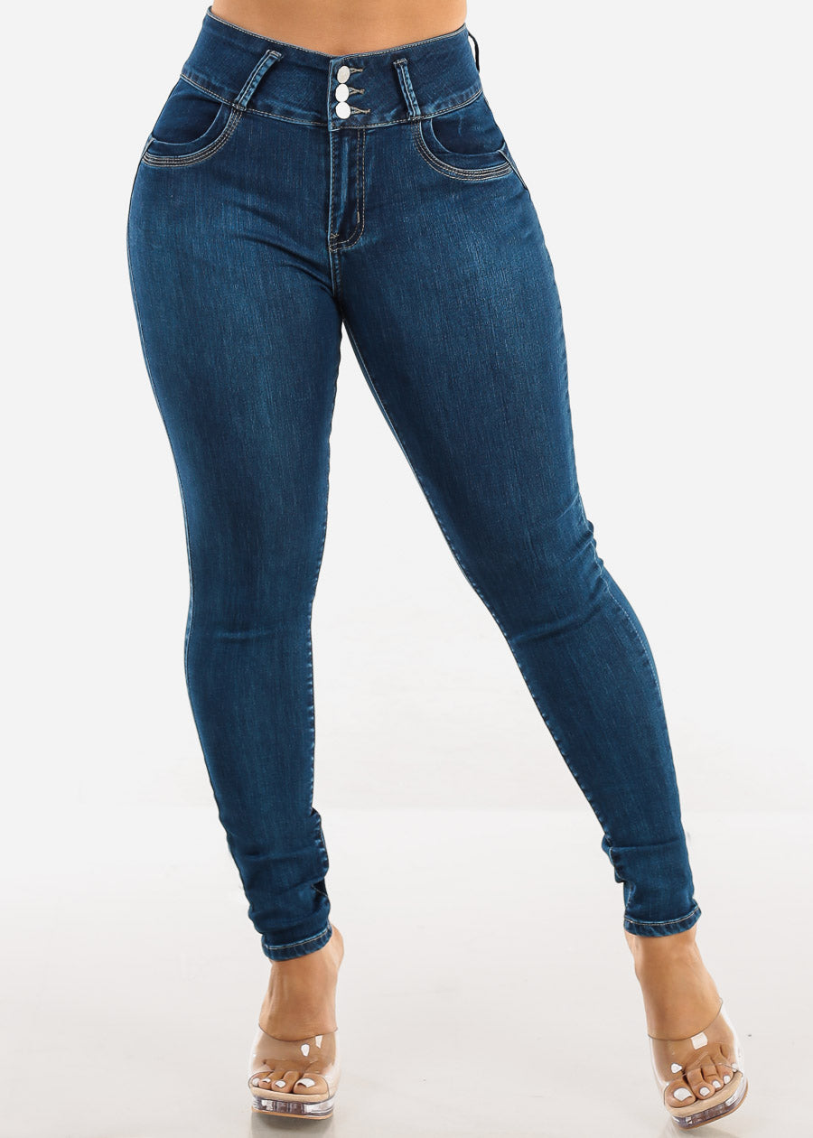 High Waist Butt Lift Skinny Jeans w Back Pocket Design