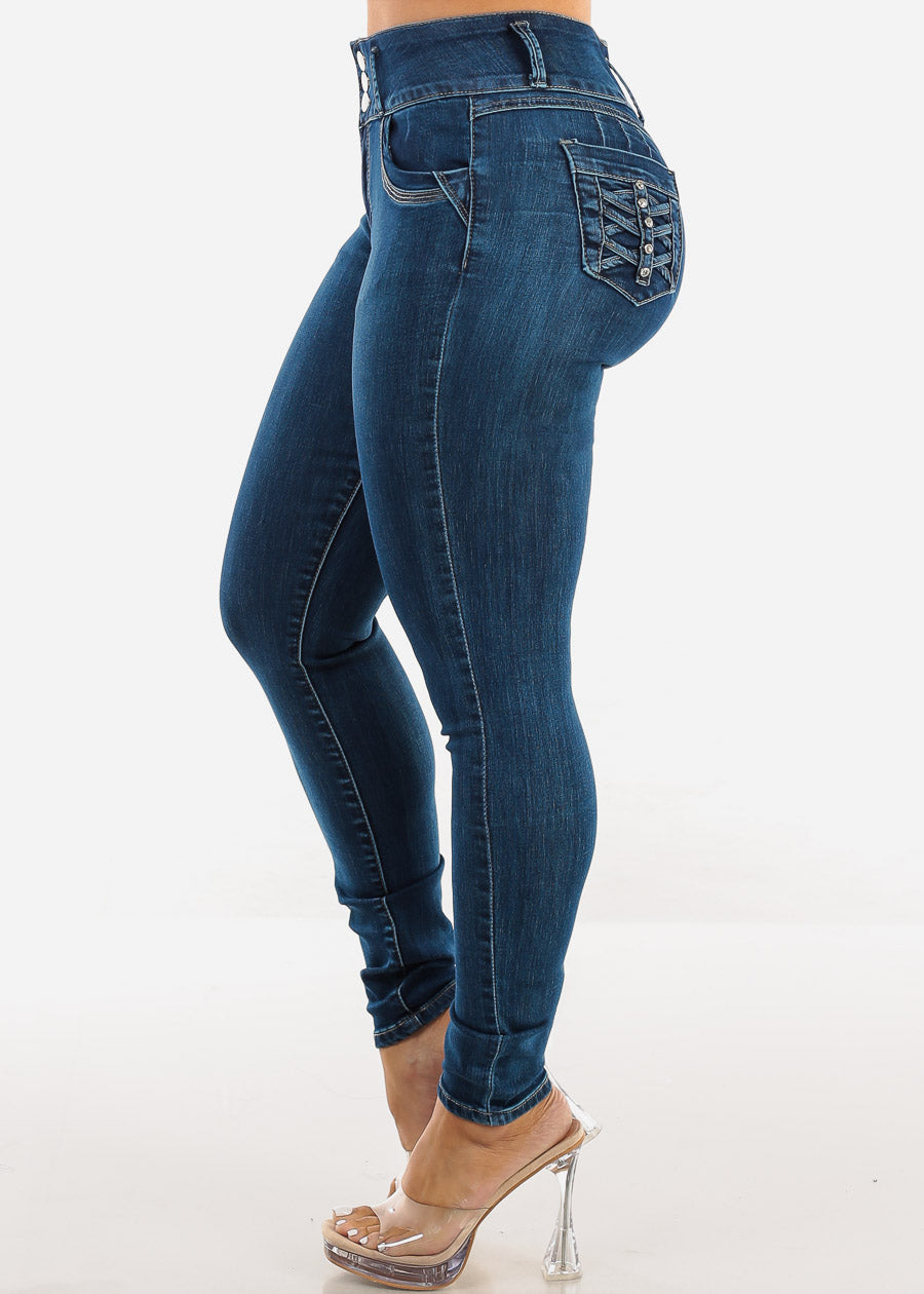 High Waist Butt Lift Skinny Jeans w Back Pocket Design