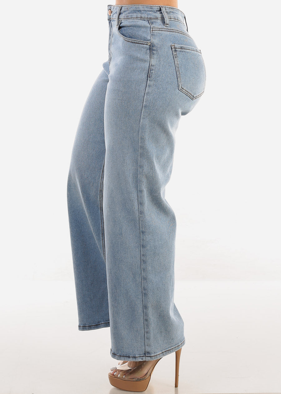 Super High Waist Wide Leg Stretch Jeans Light Wash