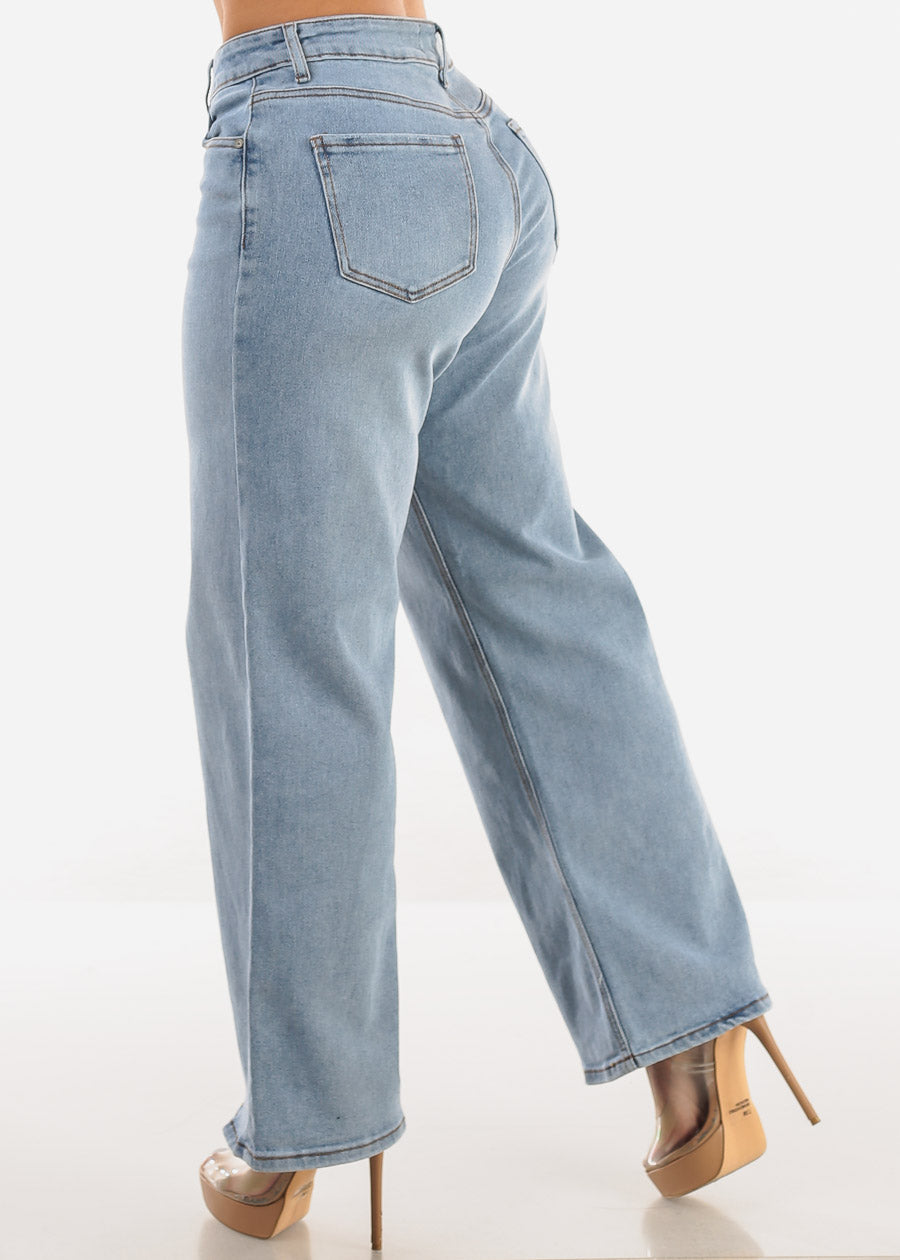 Super High Waist Wide Leg Stretch Jeans Light Wash