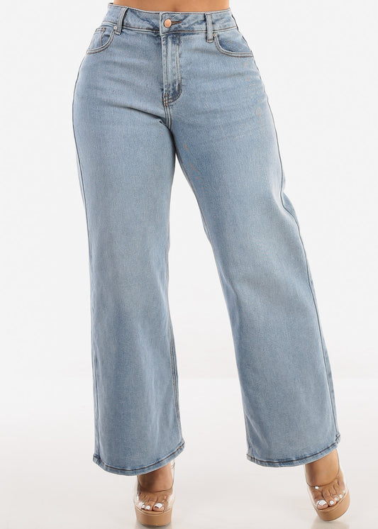 Super High Waist Wide Leg Stretch Jeans Light Wash