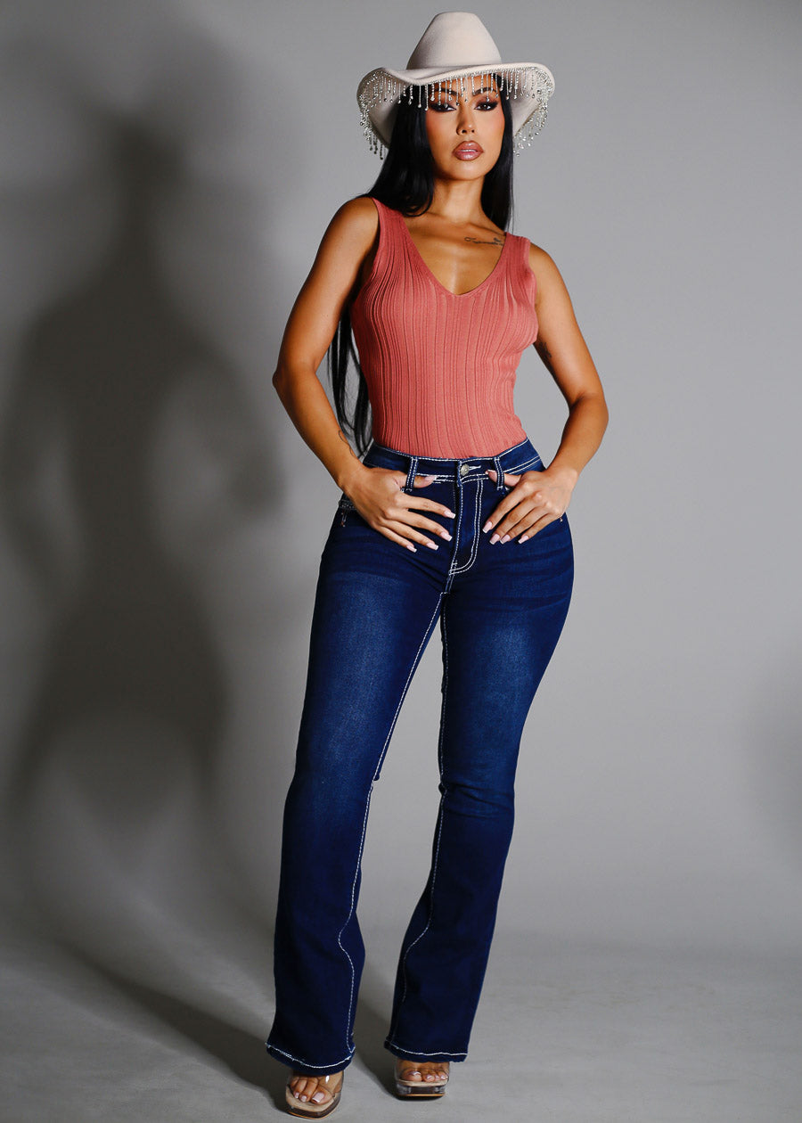 Butt Lift High Waist Stretchy Bootcut Jeans Dark Wash