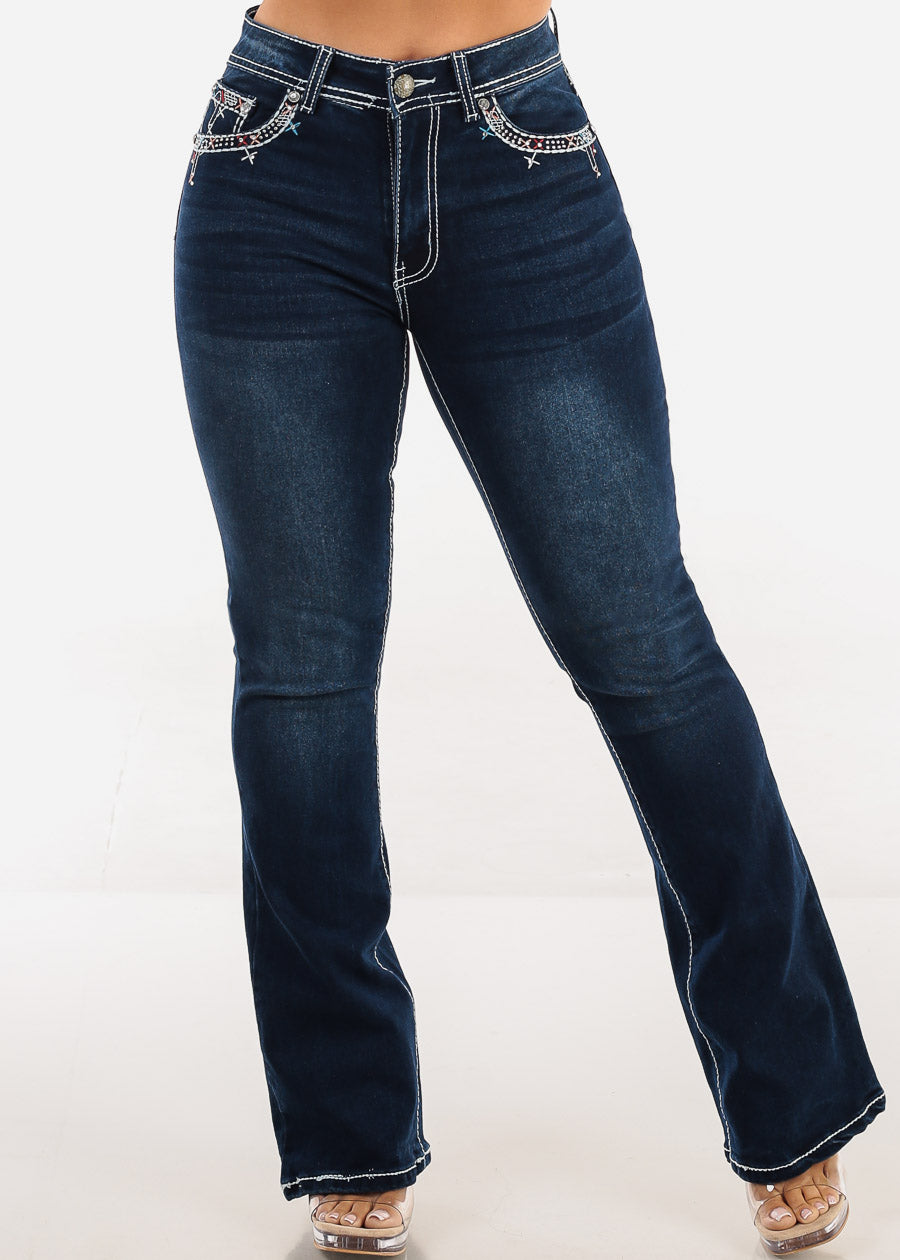 Butt Lift High Waist Stretchy Bootcut Jeans Dark Wash