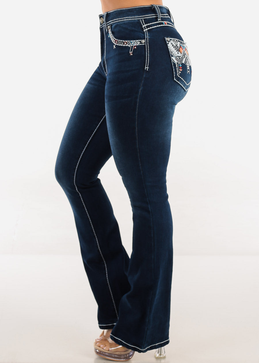 Butt Lift High Waist Stretchy Bootcut Jeans Dark Wash