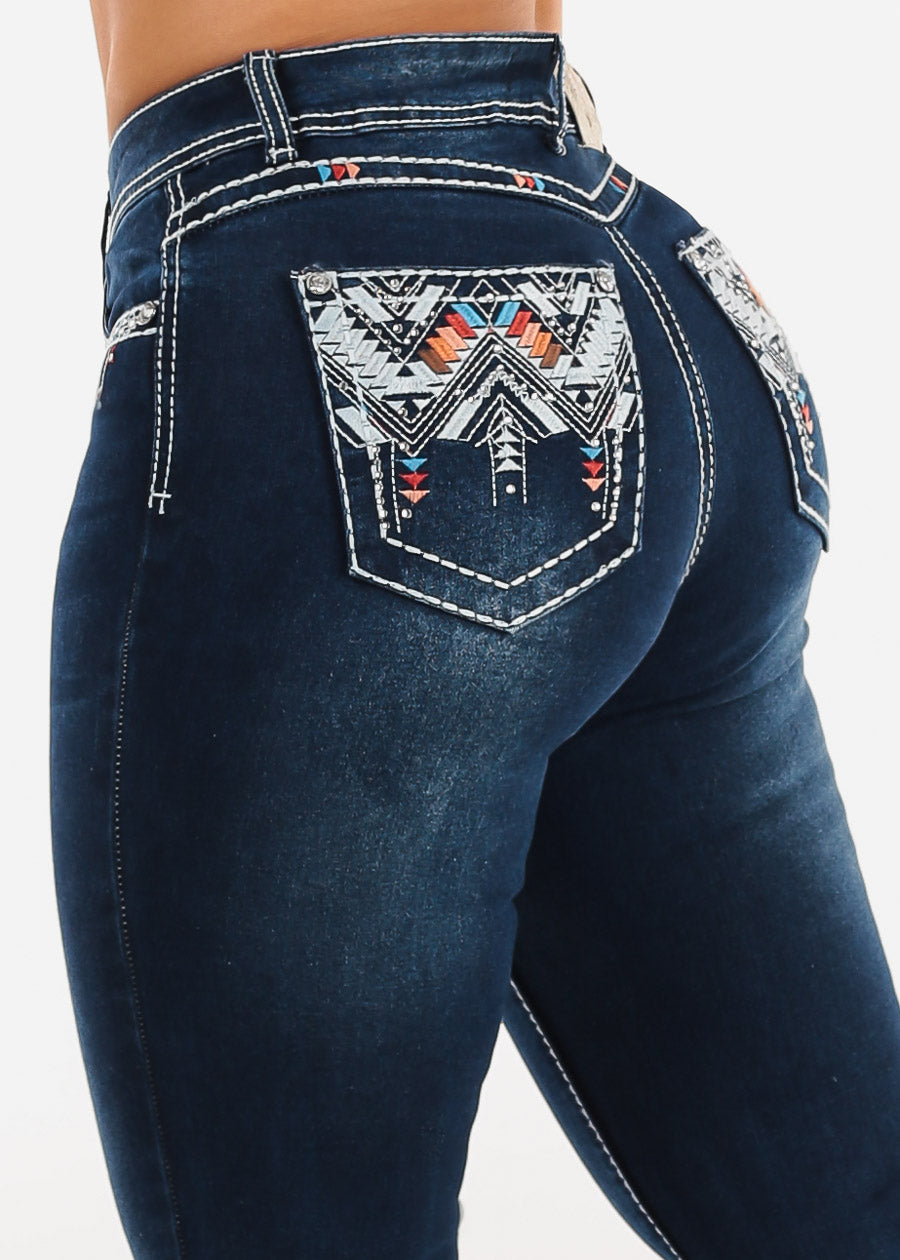 Butt Lift High Waist Stretchy Bootcut Jeans Dark Wash