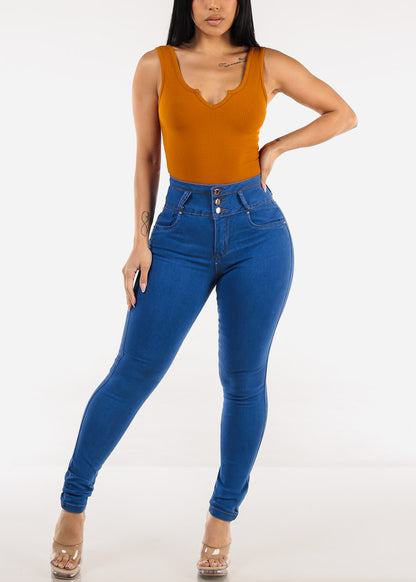 Butt Lift Super High Waist Blue Skinny Jeans