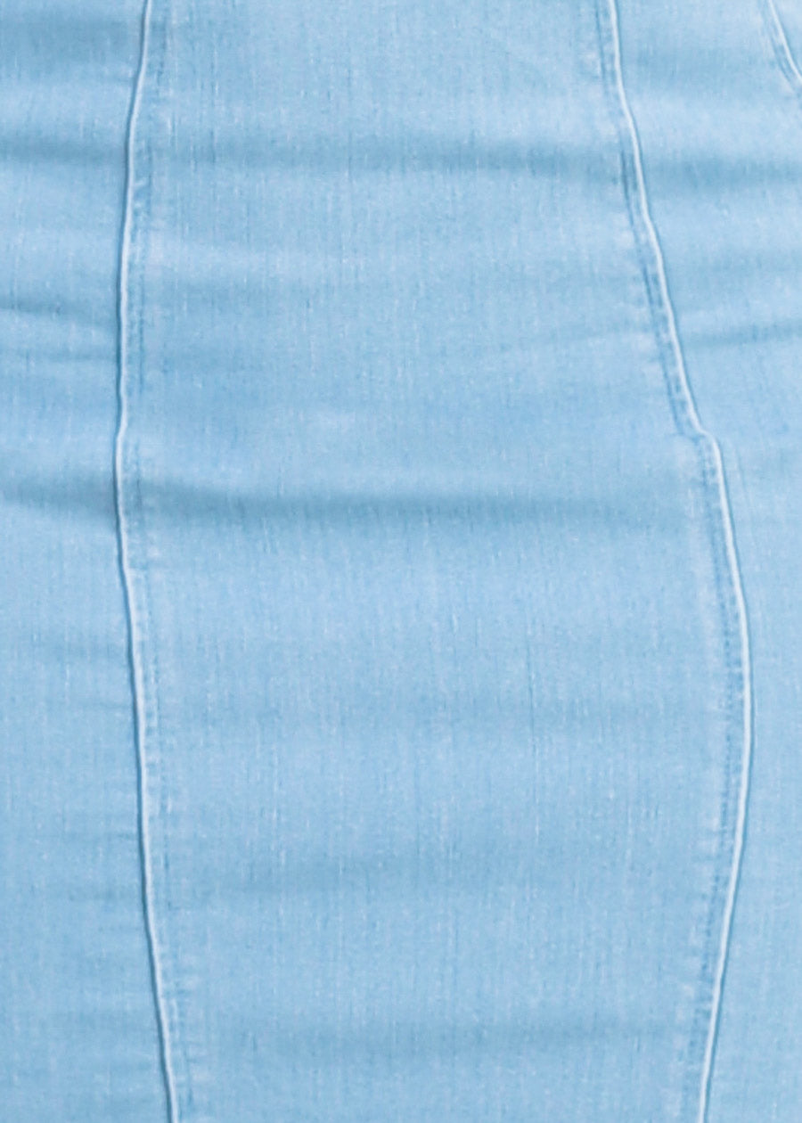 High Waisted Stretch Denim Pencil Skirt Light Blue